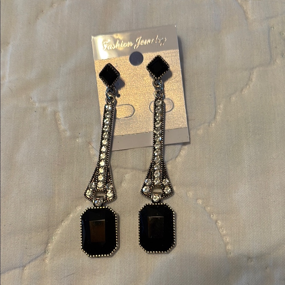 Elegant Black and Silver Dangle Earrings